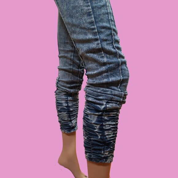 Y2K low Rise Seamed Jeans size 1 Scrunchy Cuffs Skinny Ankle Indie Sleaze Emo - Picture 7 of 8